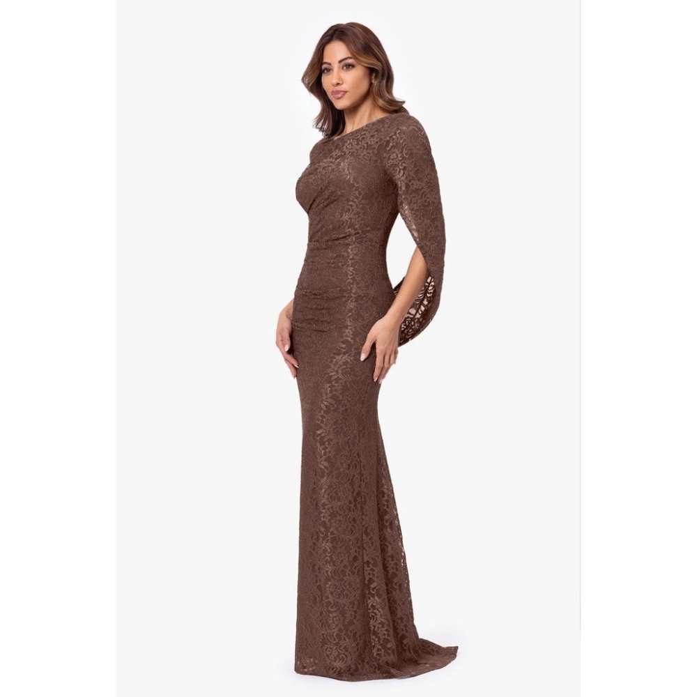 Betsy & Adam Chocolate Lace Long Sleeve Dress
